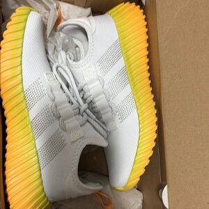 Adidas White Sneakers with Yellow Soles